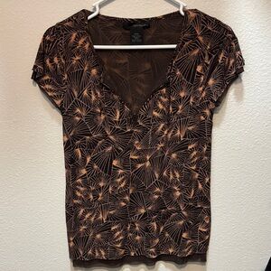 Calvin Klein Black and Orange Geometric Short Sleeve Top small